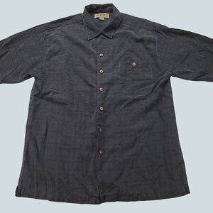 PORCINI Men’s 100% Silk Shirt Short Sleeve Size L Blue